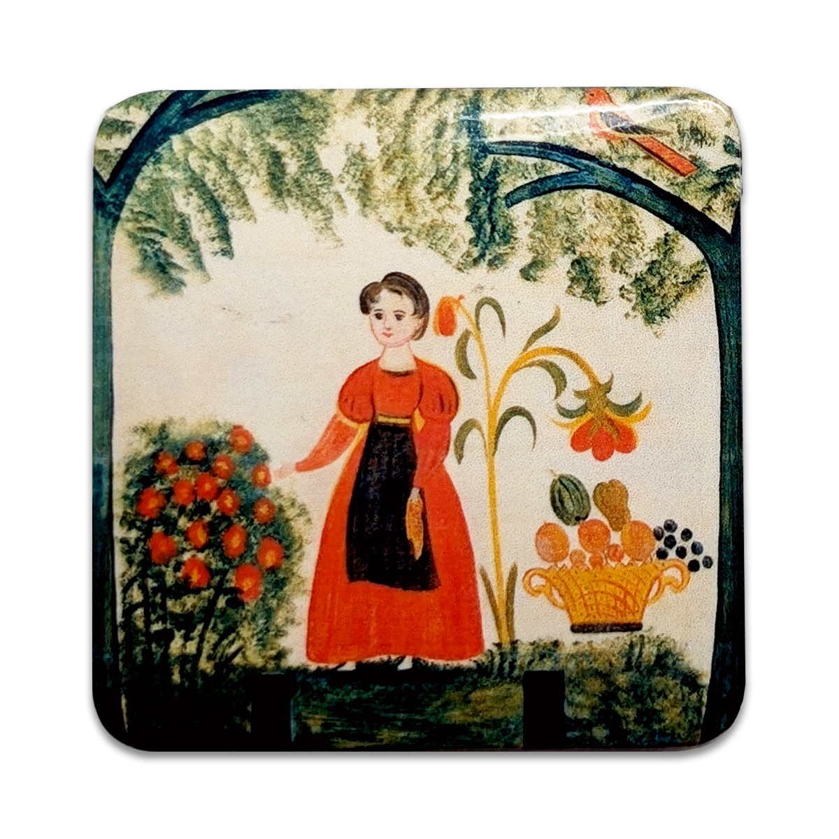 "Girl in Red with Flowers and a Distelfink" Art Magnet
