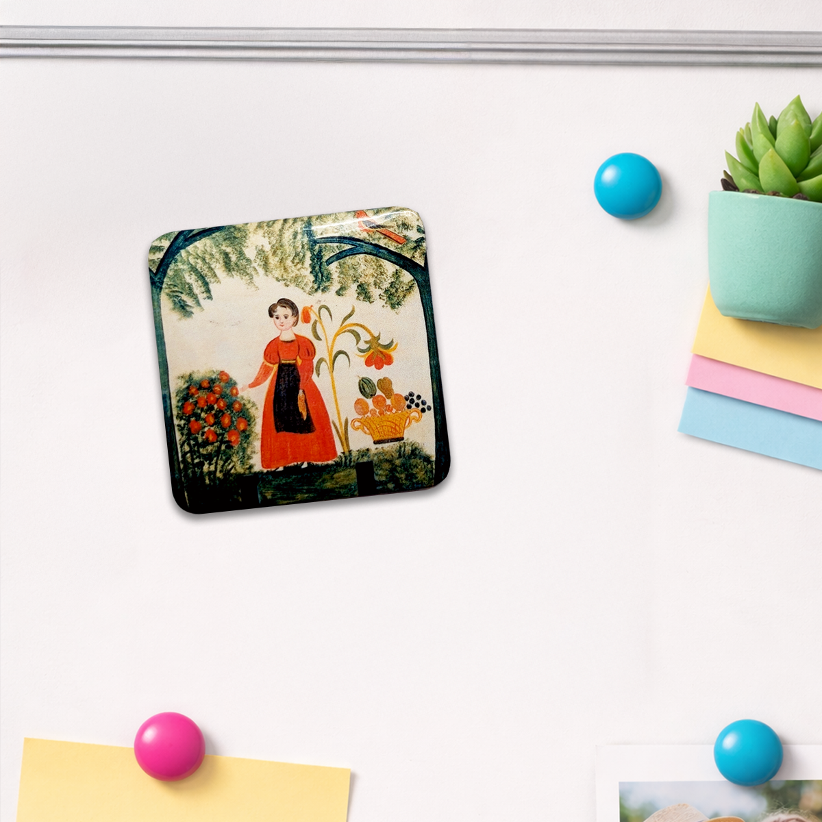 "Girl in Red with Flowers and a Distelfink" Art Magnet