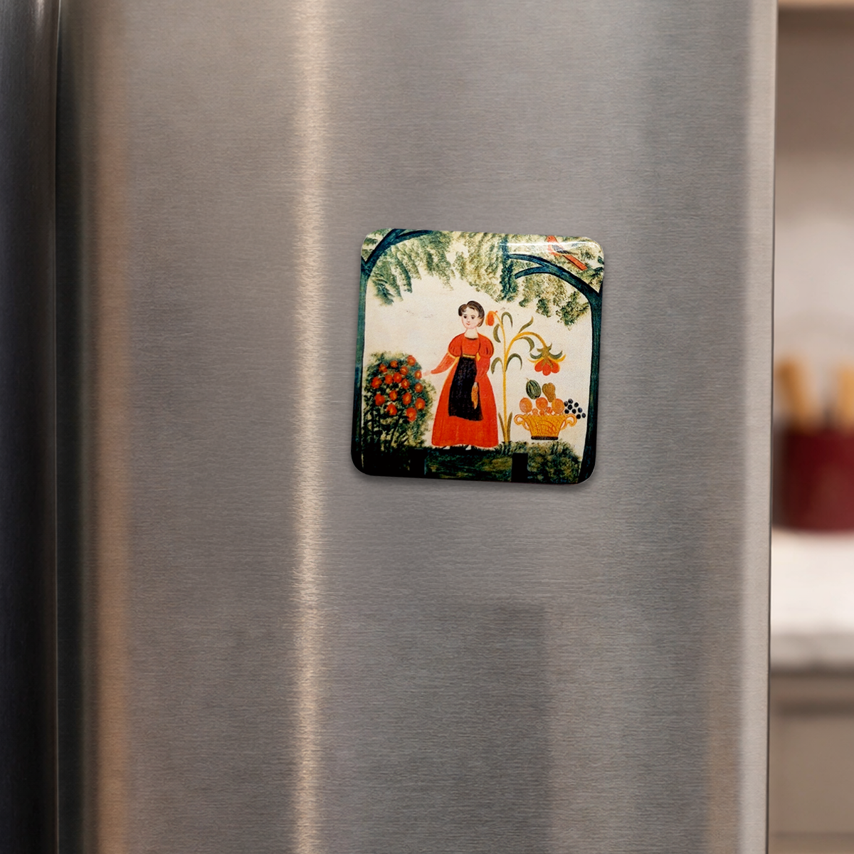 "Girl in Red with Flowers and a Distelfink" Art Magnet